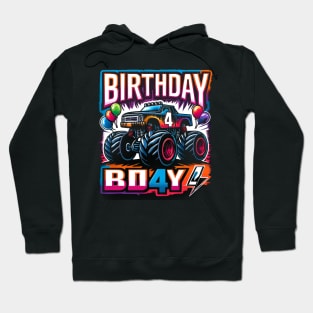 Birthday Boy 4 Years - Monster Truck Celebration (possibility of personalization with name) Hoodie